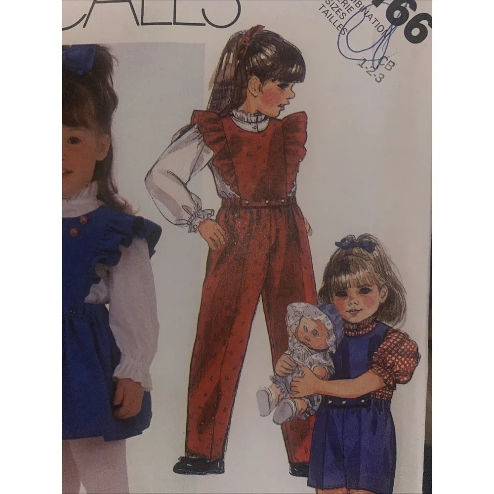 1985 McCalls 2166 VTG Sewing Pattern Childrens Jumpsuit Jumper Blouse Size 1 2 3
